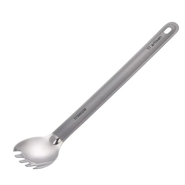 Titanium Spoon with Long Handle and Fork Ultraleight Camping Cutlery from Titanium Silver Portable Travel Spoon for Camping 1