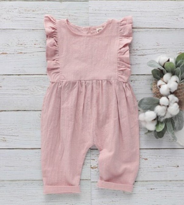 Tjejer jumpsuit med volanger T2648 rosa 6-12 månader