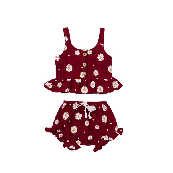 Tjejtopp och shorts med blommor aprikosfärgad 6-12 månader