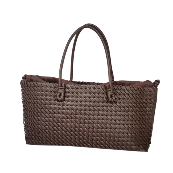 Tkaná kabelka přes rameno s vnitřní zipovou kapsou 35 x 20 x 7 cm velkoprostorová shopper taška do práce na nákupy i na cesty hnědá