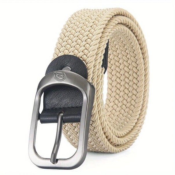 Tkaný elastický pásek unisex Šířka 3,3 cm Pružný textilní opasek s kovovou přezkou Módní doplněk k džínám Šortkám i kalhotám béžova 110 cm