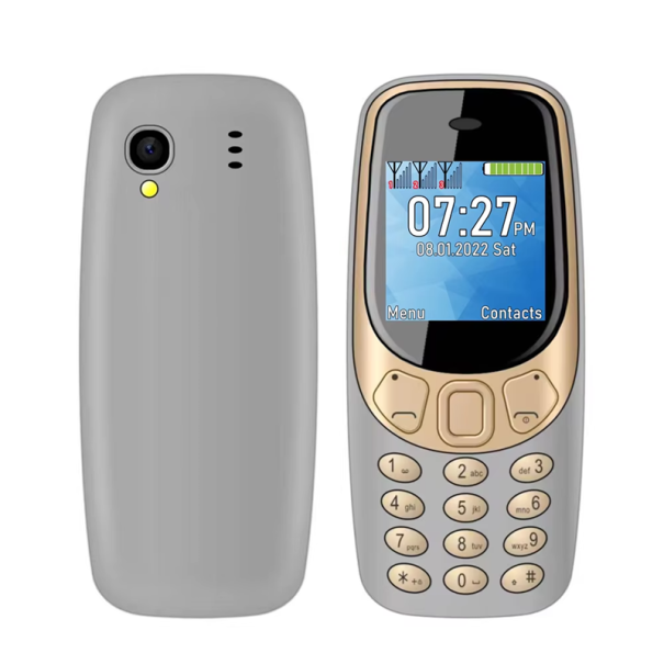 Tlačítkový telefon SERVO Q3308 Malý 2G Dual SIM Bluetooth 3.0 Micro USB Slot na microSD 0,3MP kamera Odnímatelná baterie 600 mAh Vícejazyčný šedá