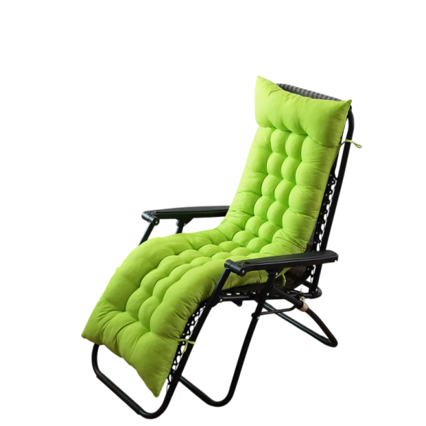 Tlustý sedák s polstrováním na zahradní lehátko a polohovací křeslo 170x48 cm polyester s úvazky pro odpočinek na terase chatě i zahradě zelená