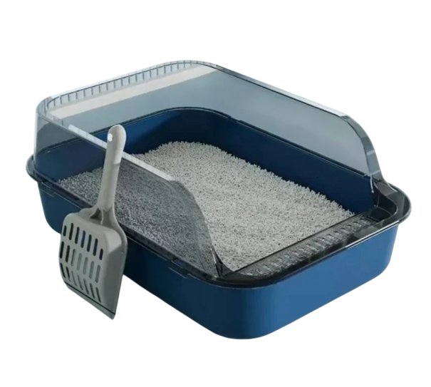 Toaleta para gatos polouzavrada 37 x 26 x 15 cm Caixa de areia impermeável para gatos Tigela de plástico de base Limpeza de toaletas Animal azul