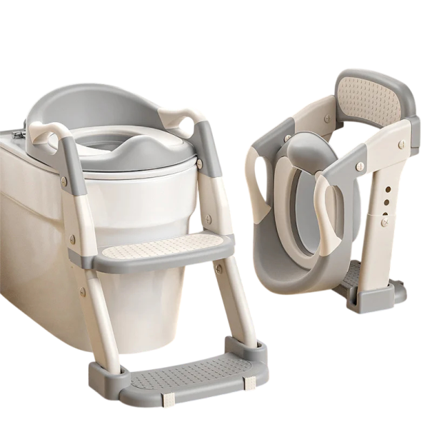 Toaletă portabilă pliabilă pentru copii cu scări și pisoar detașabil 35,5 x 17 x 39 cm, plastic PP, 3 poziții de înălțime, pentru călătorii și acasă gri