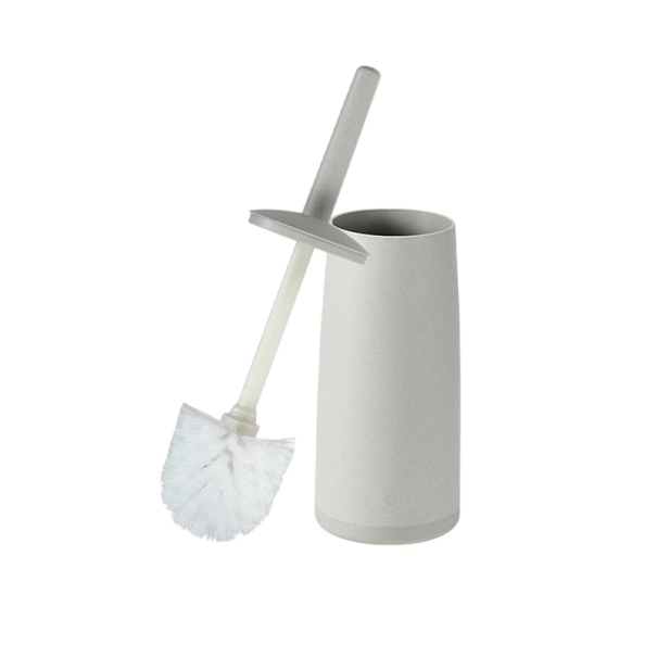 Toaletní WC štětka se stojanem dlouhá rukojeť 26 cm držák 11,3 × 37 × 9,5 cm plastová sada na čištění toalety do koupelny šedá