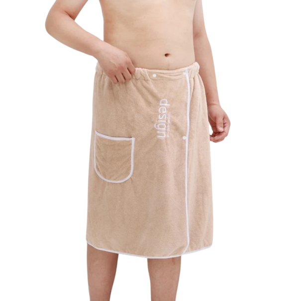 Toalha com bolso e fecho de botões 70x140 cm Toalha de corpo Toalha de roupão Toalha de bem-estar Toalha de algodão com bolso para pequenos objetos bege