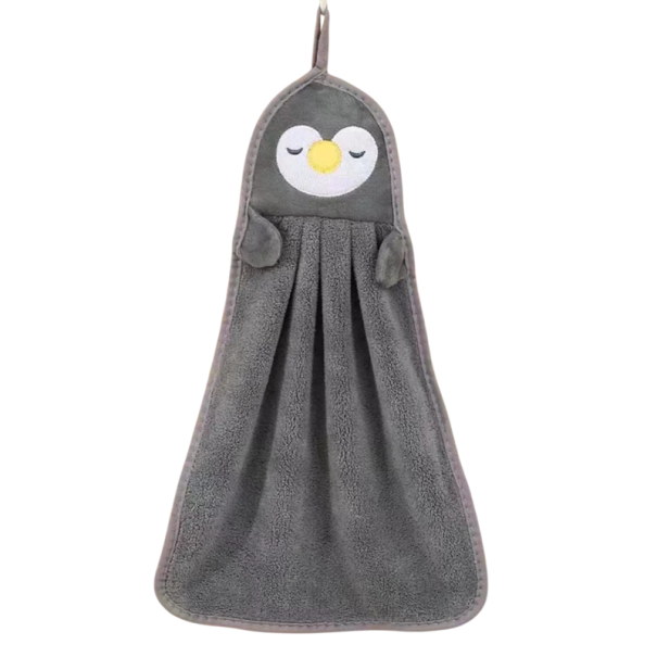 Toalha de mão para crianças 34 x 16 cm Toalha de banho em poliéster com laço Motivo de pinguim adorável para crianças cinzento
