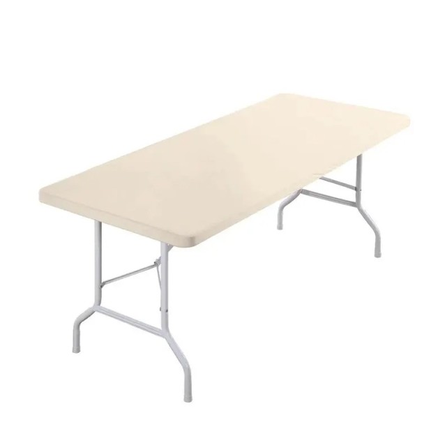 Toalha elástica dobrável retangular lavável 120 x 60 cm Capa ajustada para mesa para festas ao ar livre, campismo e catering bege