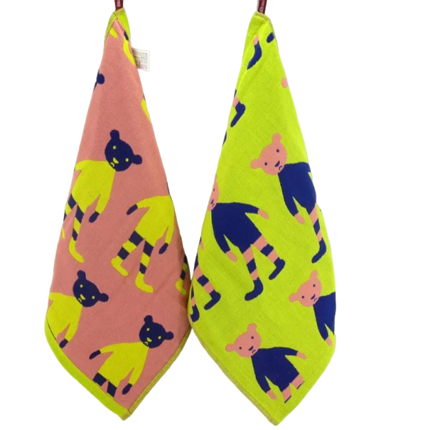 Toalla infantil con estampado de osos Toalla de algodón para niños Toalla reversible para niños con lazo 35 x 40 cm verde
