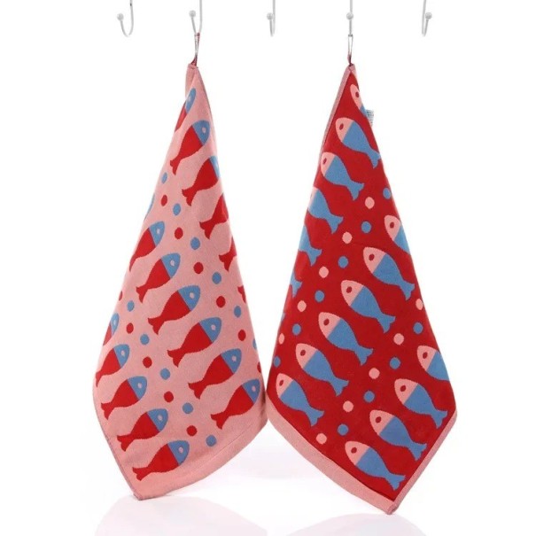 Toalla infantil con estampado de peces Toalla de algodón para niños Toalla reversible para niños con lazo 35 x 40 cm rosa