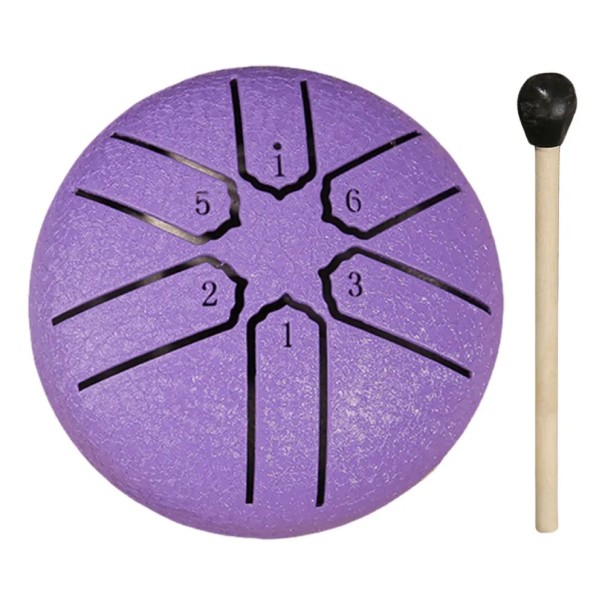 Tobă din oțel cu trestie 75 × 75 mm, 6 tonuri, mini handpan, instrument de meditație, tambur de ploaie pentru yoga, relaxare, joc în aer liber, cadou unic violet