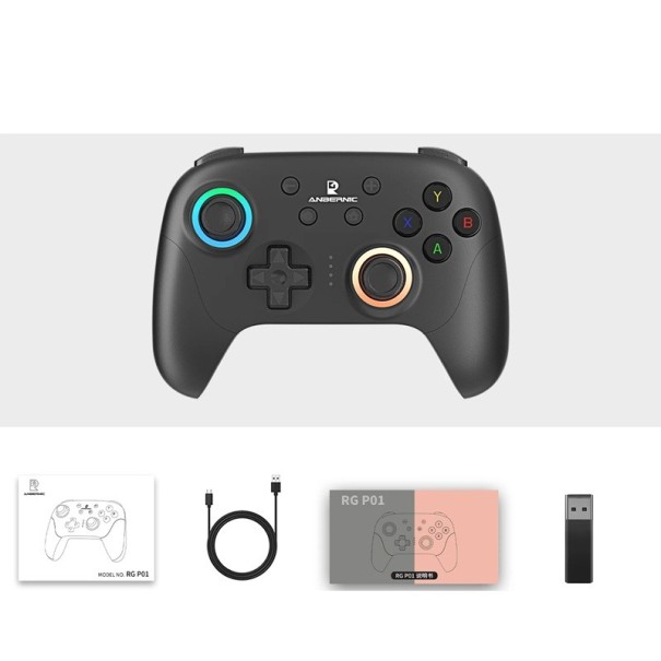 Többplatformos RGB vezeték nélküli vezérlő giroszkóppal, Hall-effektus kapcsolókkal és programozható gombokkal PC Steam Switchhez, Androidhoz, iOS-hez fekete