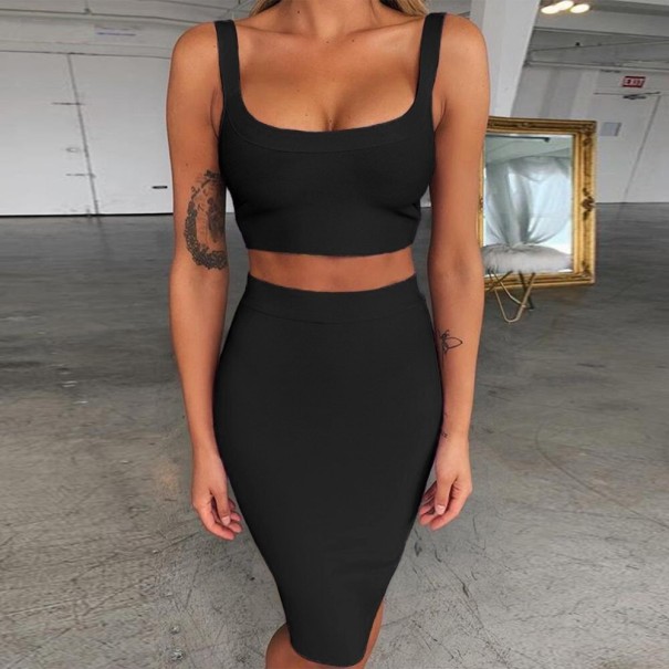 Todelt bodycon-kjole sort XS