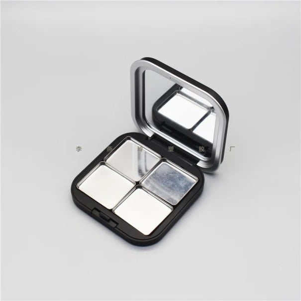 Tom plastbehållare för kosmetik med 2 fönster 7,7 × 7,7 cm kompakt plastlåda svart med genomskinligt lock för smink 1