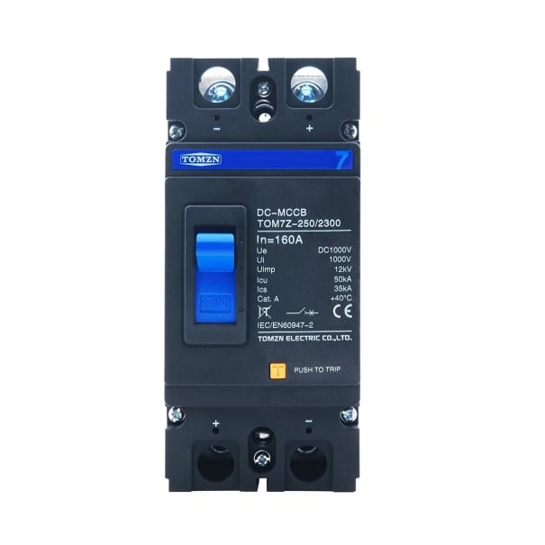 TOMZN 2P DC 1000 V MCCB wyłącznik solarny 160 A 82 x 166 mm obudowa wtryskowa ochrona przed przeciążeniem bezpieczne sterowanie zasilaniem 1