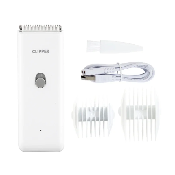 Tondeuse électrique pour animaux de compagnie 45 x 30 x 122 mm 2 accessoires Chargement USB 90 min d'utilisation Acier inoxydable ABS blanc