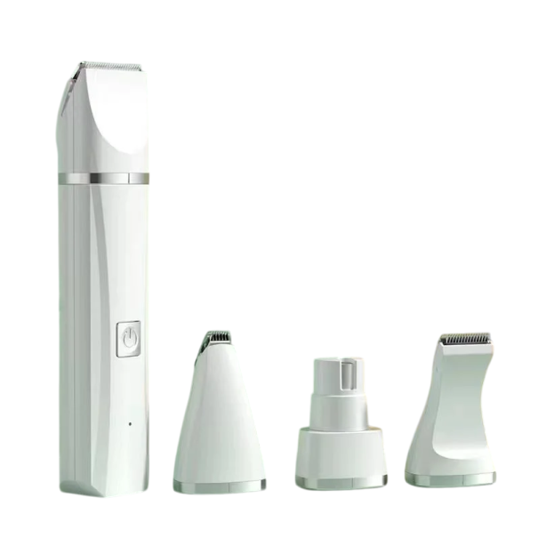 Tondeuse électrique professionnelle 4 en 1 pour chiens Étanche Rechargeable 5 W avec têtes et lime à griffes blanc