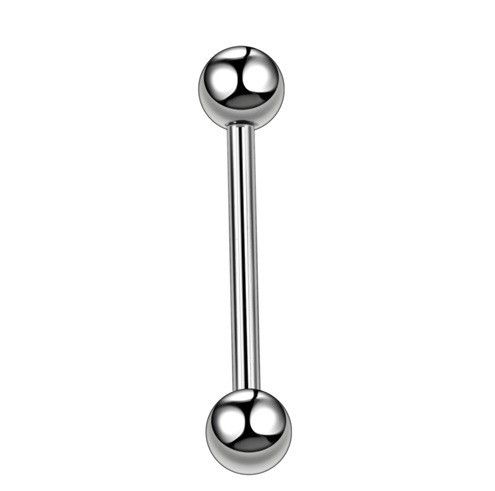 Tongpiercing in de vorm van een staafje zilver 16 mm x 5 mm