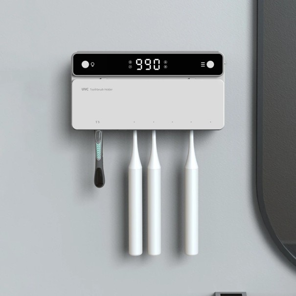 Toothbrush Holder with Dryer and UV Sterilisation 4000mAh LED Display Wall-Mounted Charging Steriliser Bathroom 1