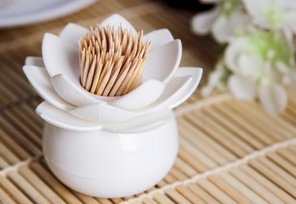 Toothpick Holder - Lotus J2737 white