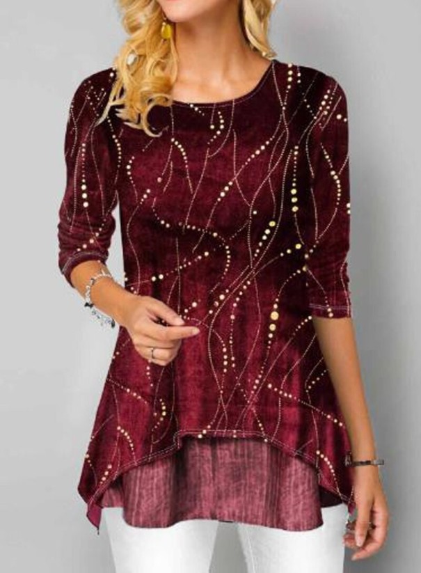 Top a strati da donna A1084 bordeaux 3XL