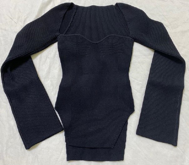 Top asimetric pentru femei, cu decolteu mare negru XS