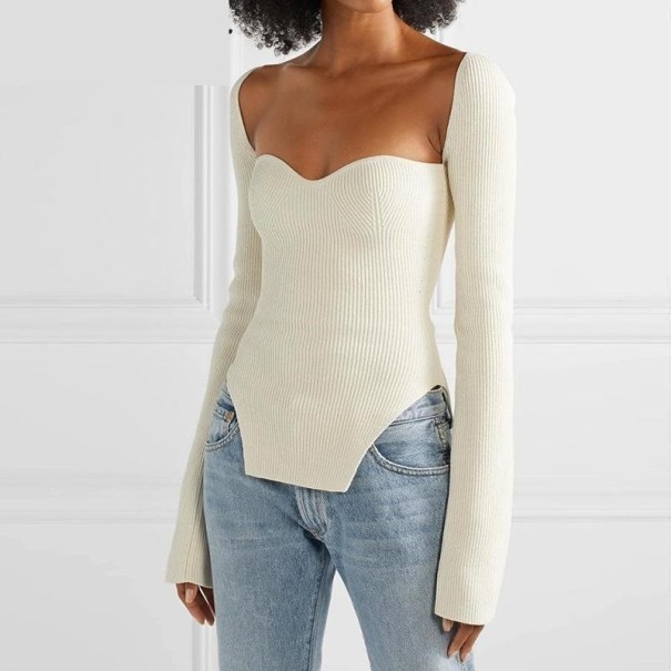 Top asimétrico de mujer con escote amplio blanco XS
