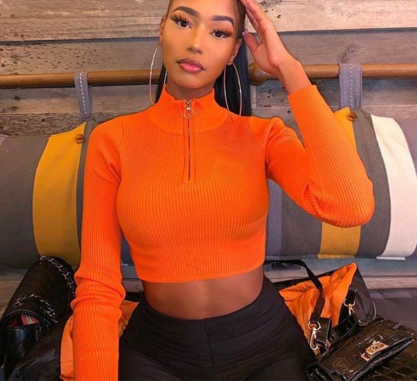Top corto con cremallera para mujer B82 naranja XS