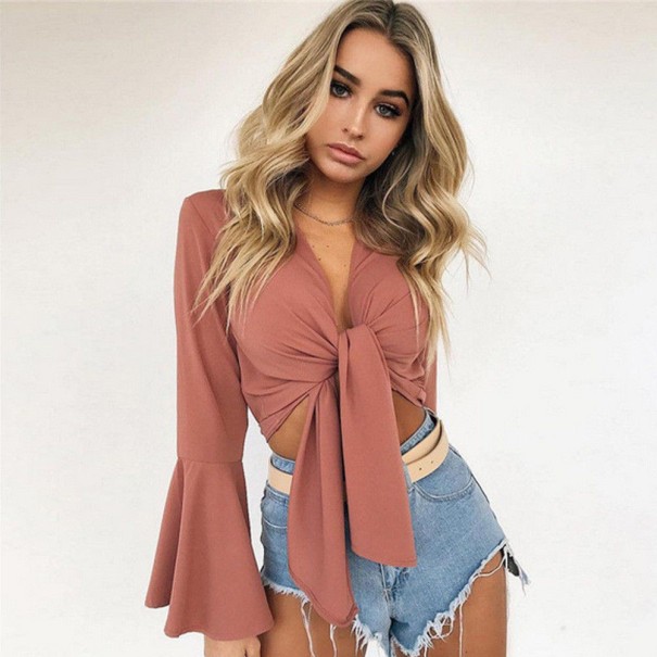 Top corto con lazo para mujer rosa S