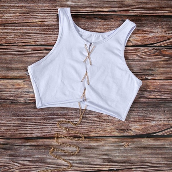 Top corto da donna con catena bianco S