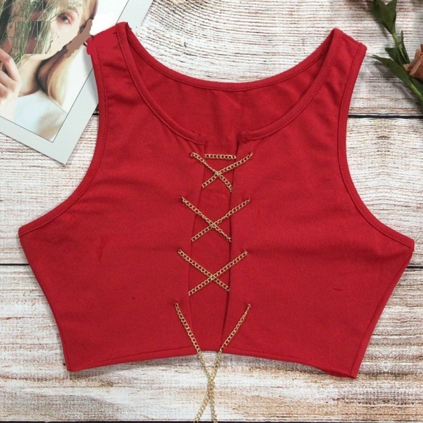 Top corto da donna con catena rosso M