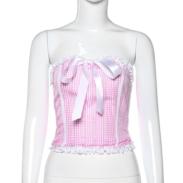 Top corto da donna con fiocco A1245 rosa S