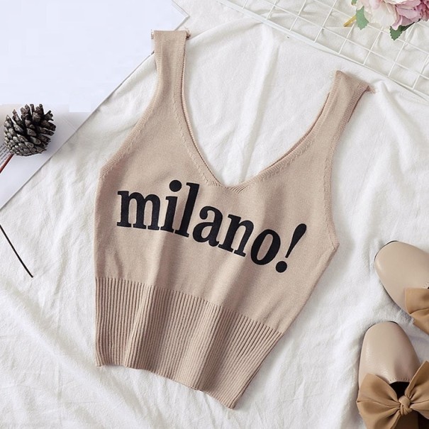 Top corto da donna con stampa A1081 kaki S