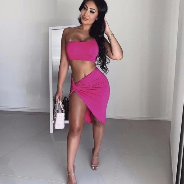 Top corto da donna e gonna B1146 rosa scuro L