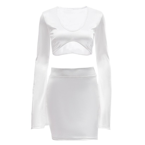 Top corto da donna e gonna B1208 bianco S