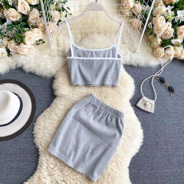 Top corto da donna e gonna B1238 grigio