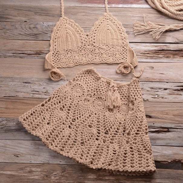 Top corto da donna e gonna P766 beige S