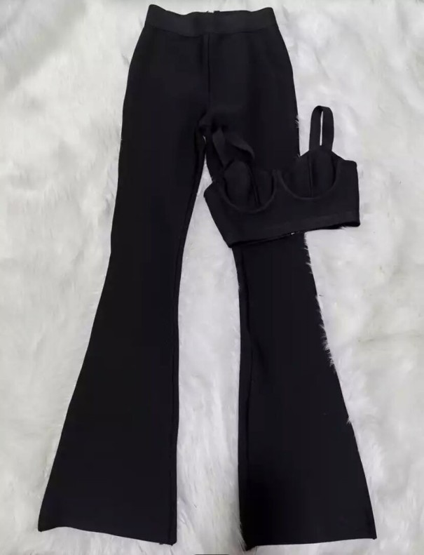 Top corto da donna e pantaloni B925 nero S