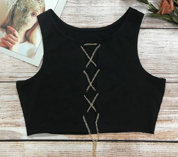 Top corto de mujer con cadena negro S