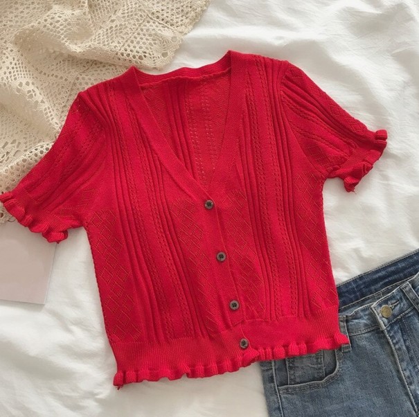 Top corto de punto para mujer A2333 rojo