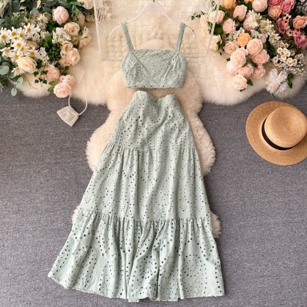 Top corto e gonna da donna B988 verde chiaro M