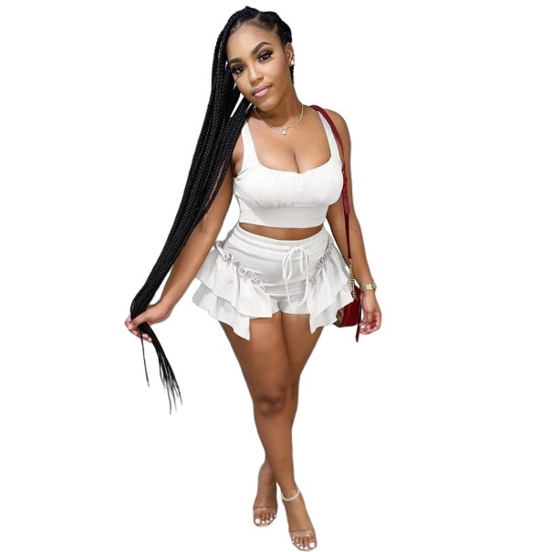 Top corto e pantaloni B1071 bianco XS