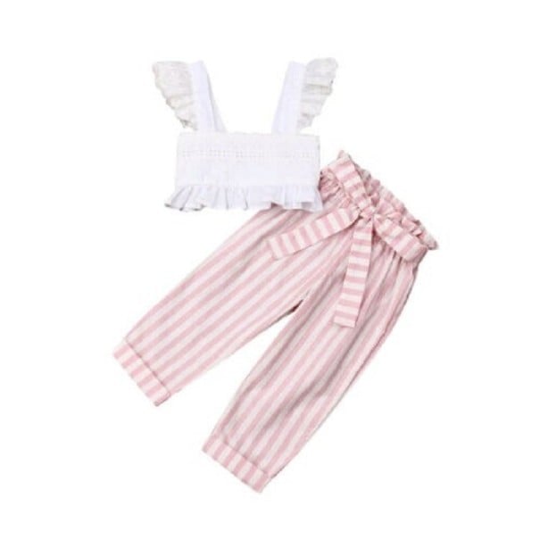 Top corto e pantaloni per ragazze L1321 bianco 6