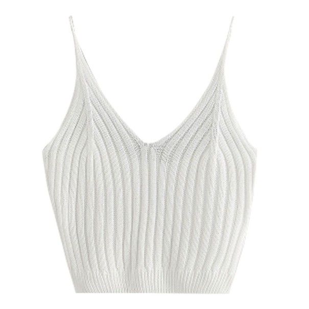 Top corto lavorato a maglia da donna bianco