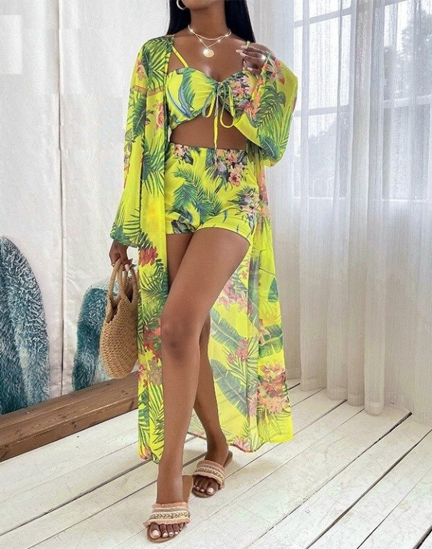 Top corto, shorts y chal para mujer M 3