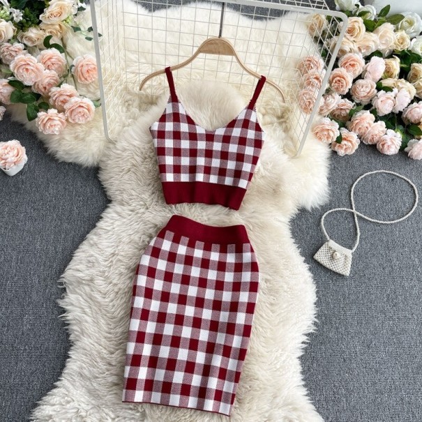 Top corto y falda de mujer B1062 burdeos