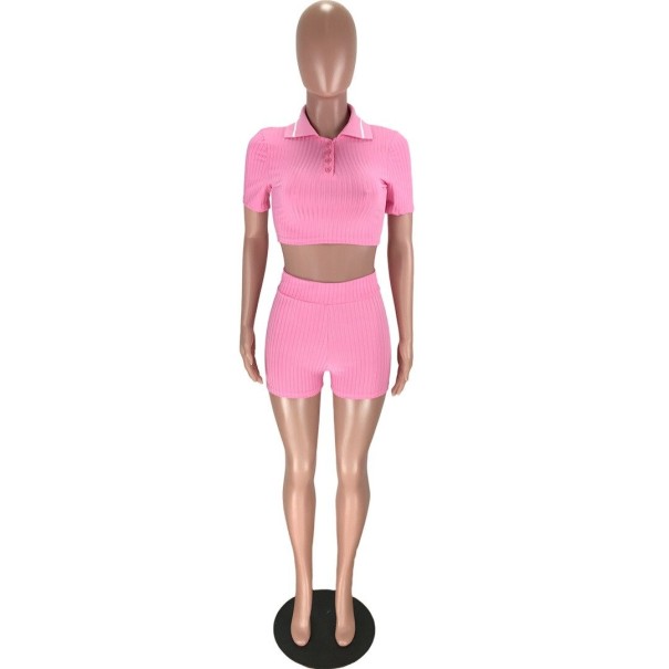 Top corto y shorts de mujer B1125 rosa M