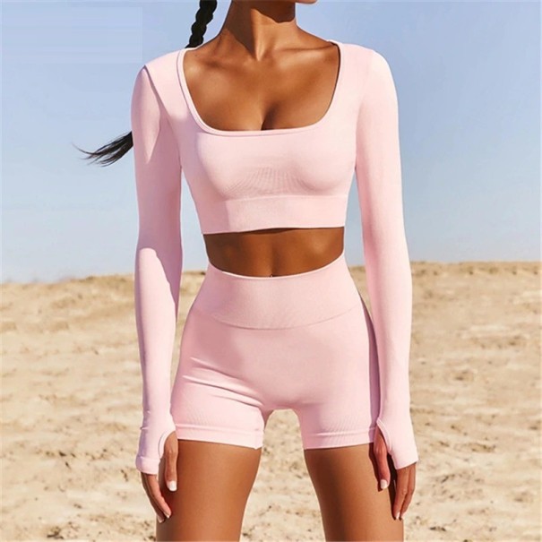 Top corto y shorts de mujer B987 rosa XS
