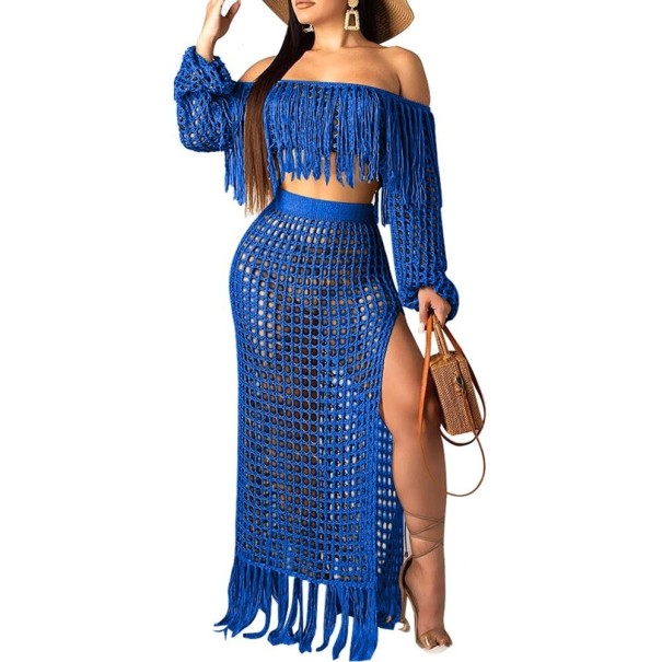 Top court de plage pour femme et jupe B1088 bleu L